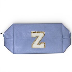 Chic Blue Cosmetic Bag with Gold Trim